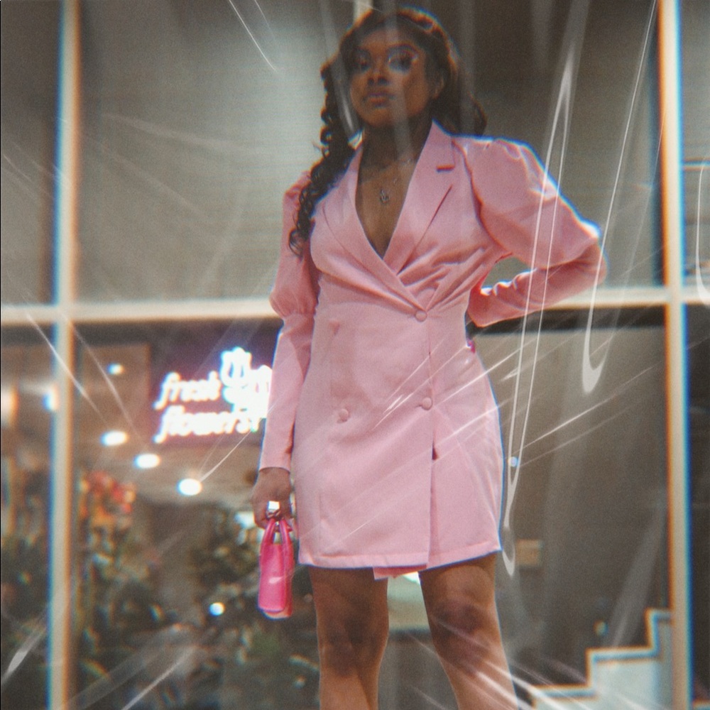 Balloon sleeve bow back blazer dress